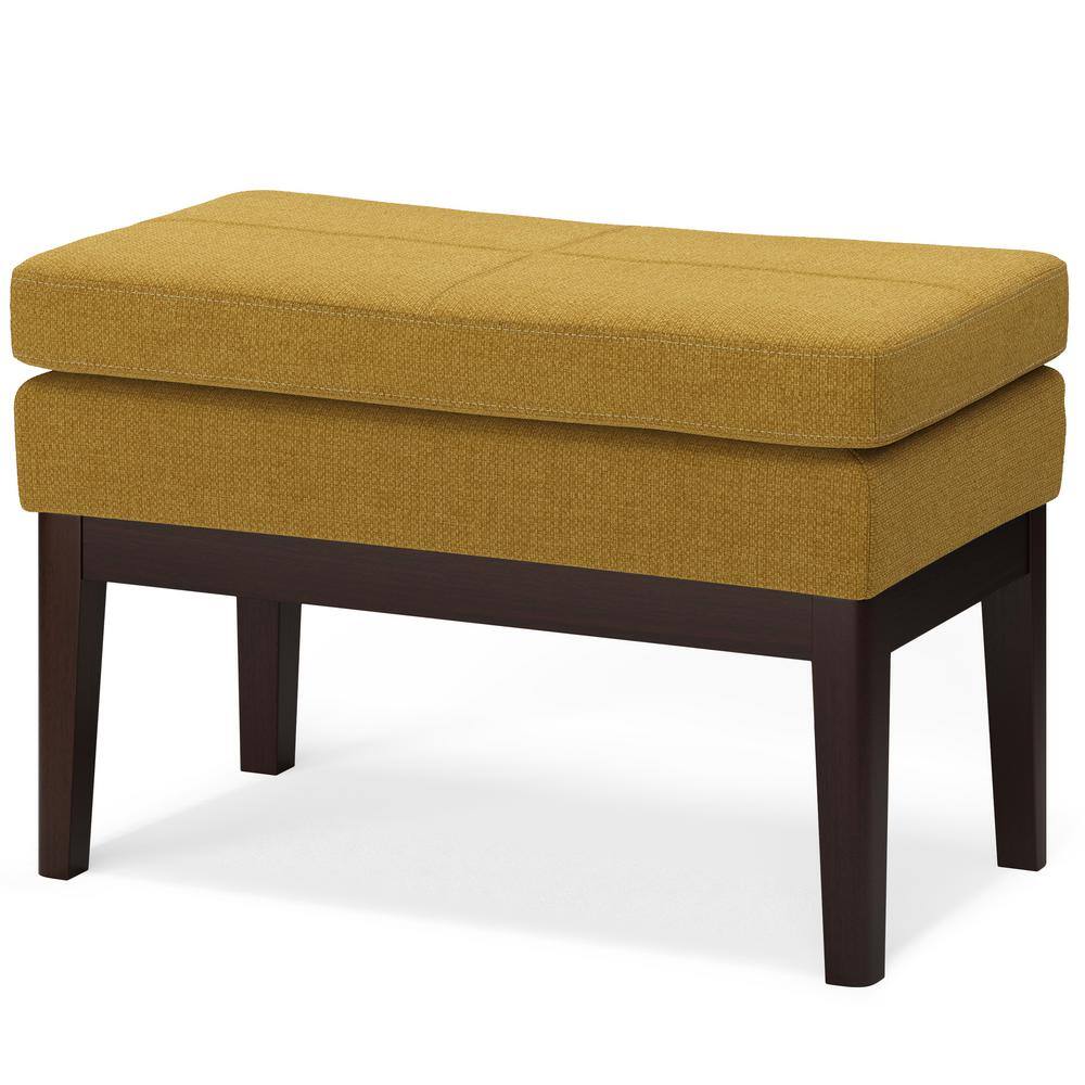 Carlson Marigold Linen Mid Century Ottoman Bench with Wood Frame