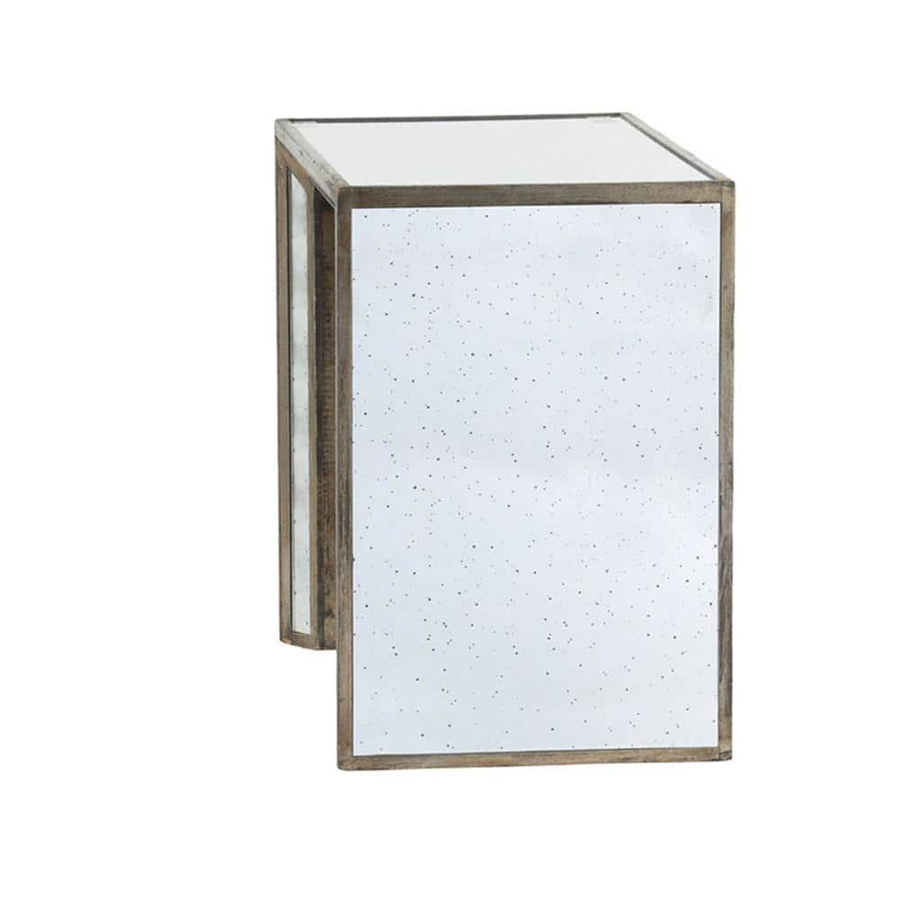 Waverly Mirrored Nested Side Tables with Distressed Wood Frame