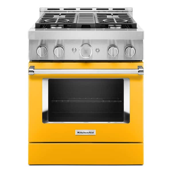 KitchenAid 30 in. 4.1 cu. ft. Smart Commercial-Style Gas Range with Self-Cleaning and True Convection in Yellow Pepper