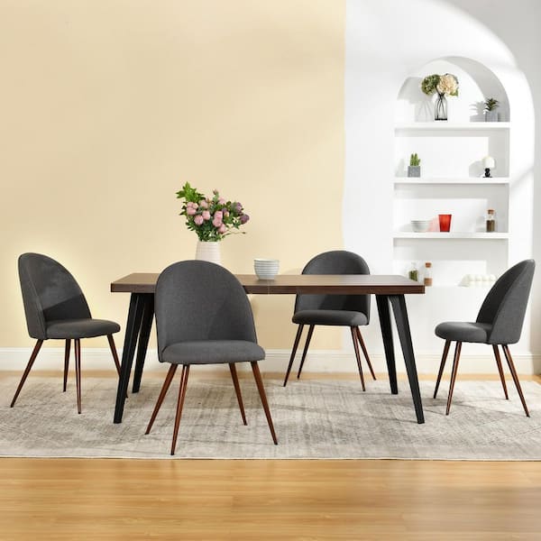 SH 5-Piece Dining Set with Walnut Finish Wood Top Dining Table and Charcoal Fabric Seat Dining Chairs (Seats 4)