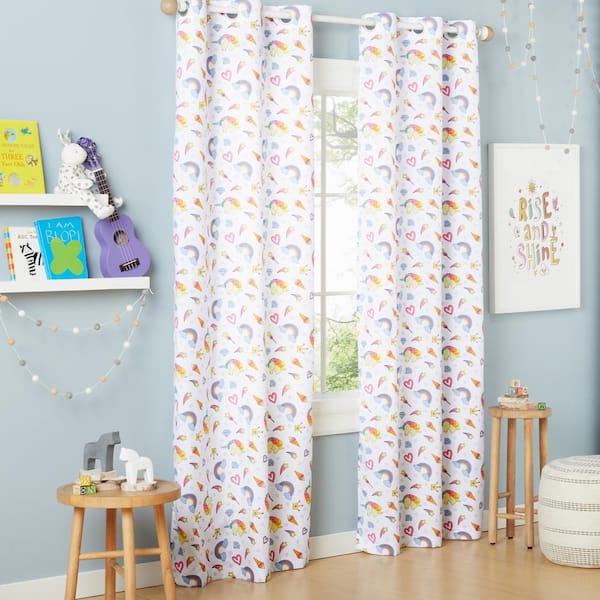 Unicorn Magic Glow in the dark White Multi Room Darkening Grommet Top Indoor Curtain Panel 38 in W x 96 in L (Set of 2)