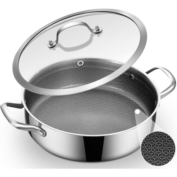 5qt Stainless Steel Ceramic Nonstick Saute Pan with Lid Hybrid Tri-Ply Induction Oven Safe Dishwasher Large Skillet