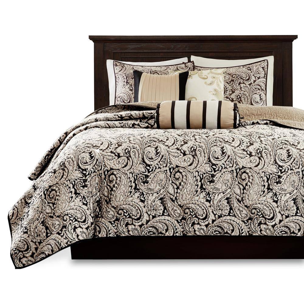 Full Black Microfiber Reversible 7-Piece Quilt Set