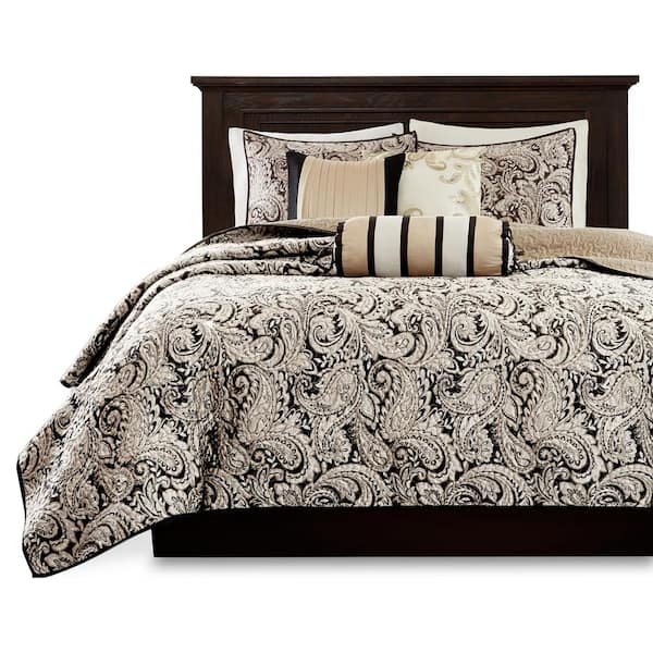 Wellington 6-Piece Black Full/Queen Reversible Coverlet Set