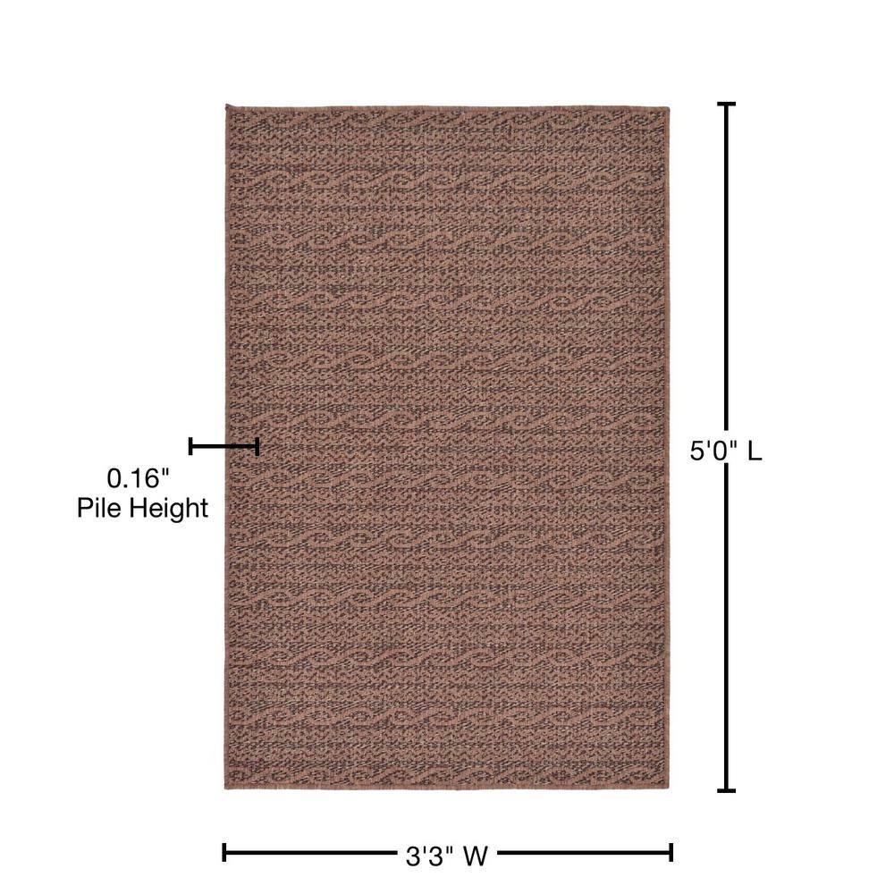 Brown Stripe Flat Woven Reversible Outdoor Rug 3'3" x 5'1"