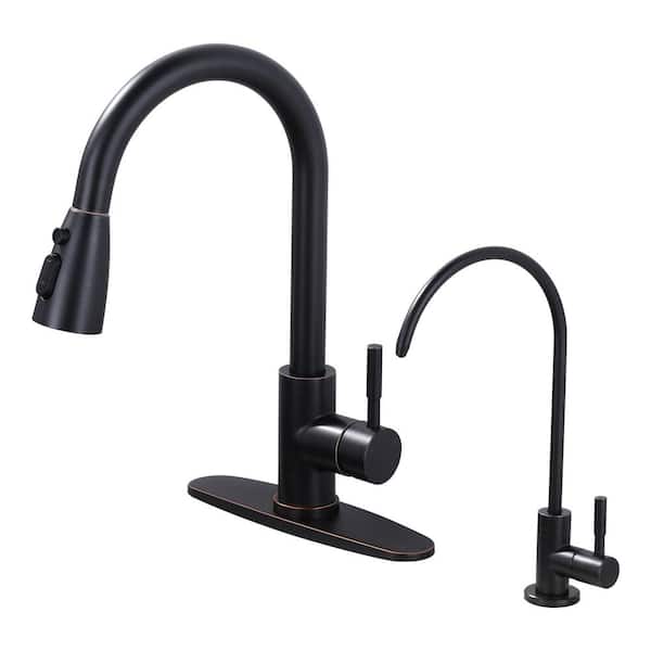 IVIGA Single Handle Pull Down Sprayer Kitchen Faucet with Water Filter Faucet and 3-Mode Sprayer in Oil Rubbed Bronze