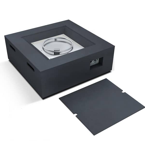 KANTE 34.8 in. W x 12 in. H Outdoor Square Concrete Metal Propane Gas Modern Smokeless Fire Pit Table in Charcoal