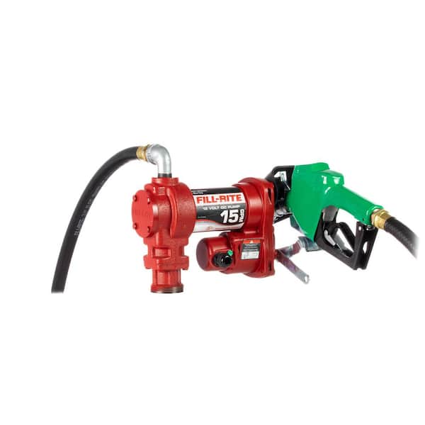 FILL-RITE 12-Volt 15 GPM 1/4 hp. Fuel Transfer Utility Pump w/12' Hose, Automatic Nozzle, and Suction Pipe