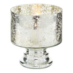 7 in. Silver Glass Handmade Turned Style Pillar Hurricane Lamp