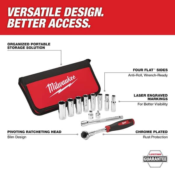 Milwaukee - 3/8 in. Drive Metric Ratchet & Socket Set (12-Piece)