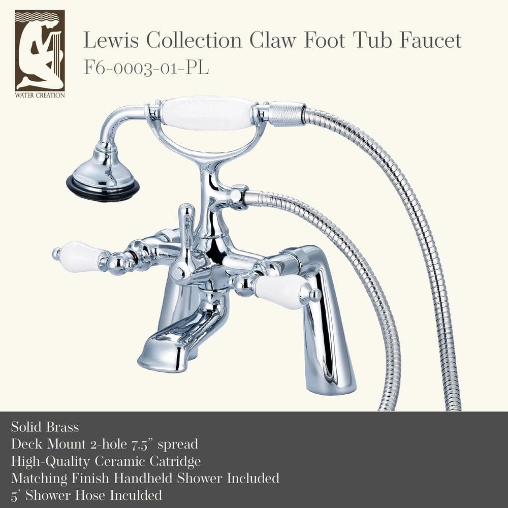 Chrome Vintage Deck Mount Tub Faucet with Handheld Shower