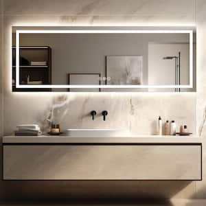36 in W x 96 in H Rectangular Frameless Wall Mount 3-Colors Dimmable Anti-Fog LED Bathroom Vanity Mirror with Memory