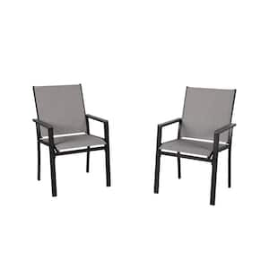 Patio Chair Set of 2, Textilene Outdoor Dining Chair with Armrest and Black Metal Frame for Lawn Garden Backyard