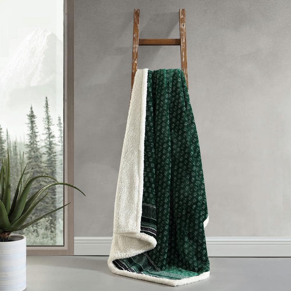 Fair Isle Green Sherpa Reversible Plush Throw Blanket