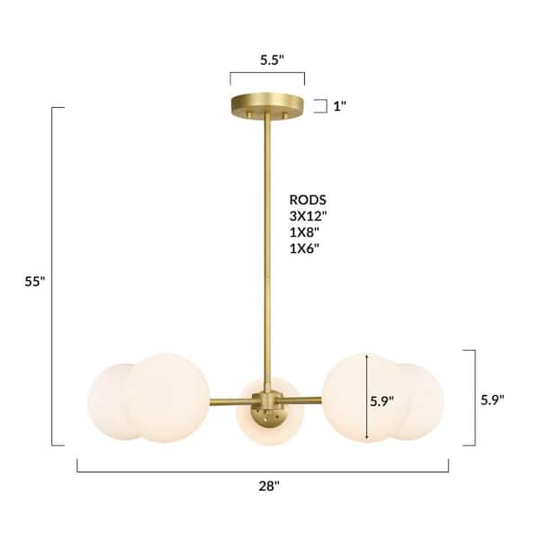 Light Society Grammercy 5-Light Brass/White in Chandelier LS-C228