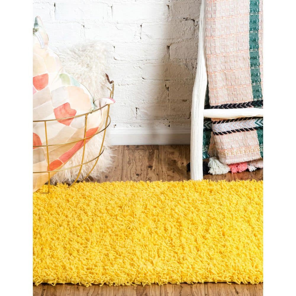 Tuscan Sun Yellow Luxurious Shag Runner Rug 2' x 6' 5"