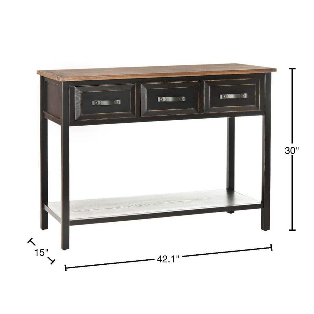 Transitional Black and Oak Rectangular Console Table with Storage