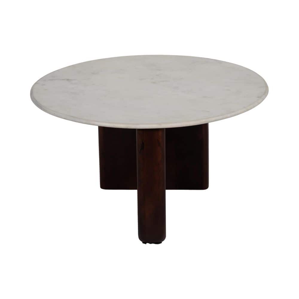 Round Walnut and White Marble Coffee Table, 30"
