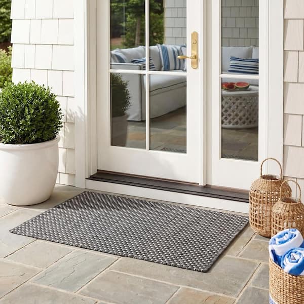 Courtyard Black/Beige Doormat 2 ft. x 4 ft. Solid Indoor/Outdoor Patio Area Rug