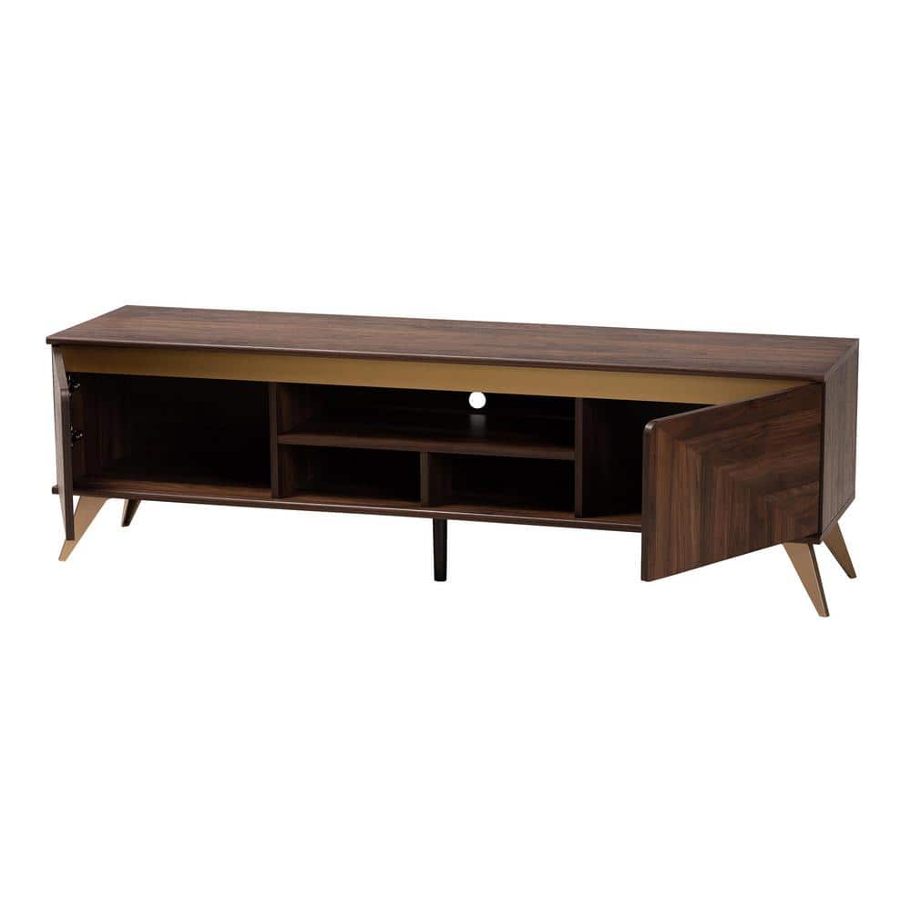 Graceland Walnut Brown Wood TV Stand with Gold Accents