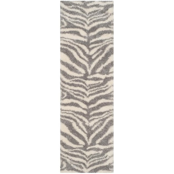 Portofino Shag 2 ft. x 11 ft. Ivory/Gray Zebra Runner Rug