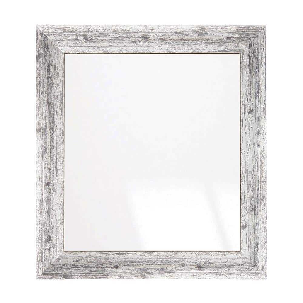 28 in. W x 33 in. H Weathered Timber Inspired Rustic White and Gray Sloped Framed Wall Mirror -  BrandtWorks, 147M