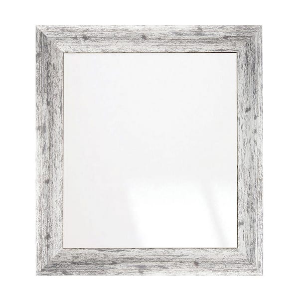 BrandtWorks 28 in. W x 33 in. H Weathered Timber Inspired Rustic White and Gray Sloped Framed Wall Mirror
