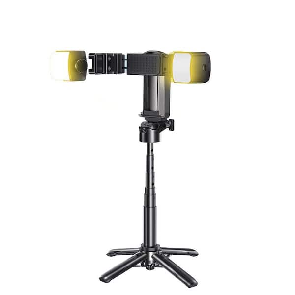 OBJLGEV Portable Phone Tripod Selfie Stick with Detachable Remote and Dual Fill Light-Adjustable Angle, Rotatable Holder, Black