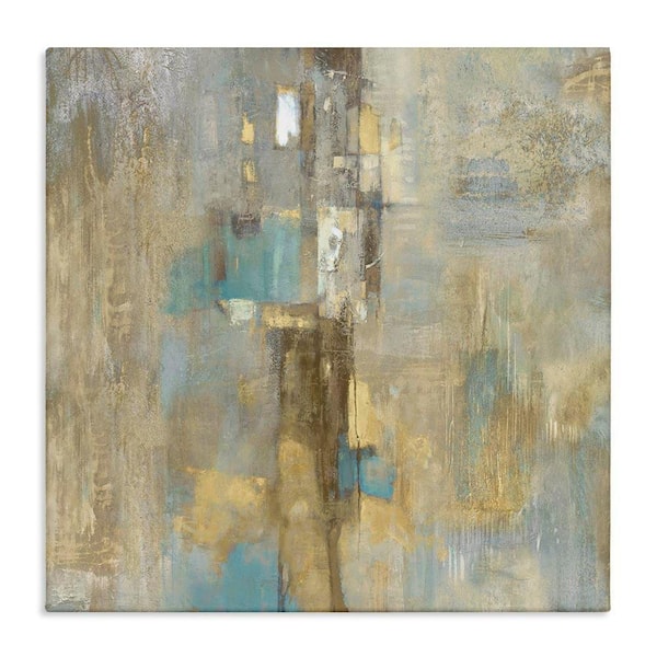 Gold Abstract with Blue by Justin Turner Unframed Abstract Graphic Art Print 36 in. x 36 in.
