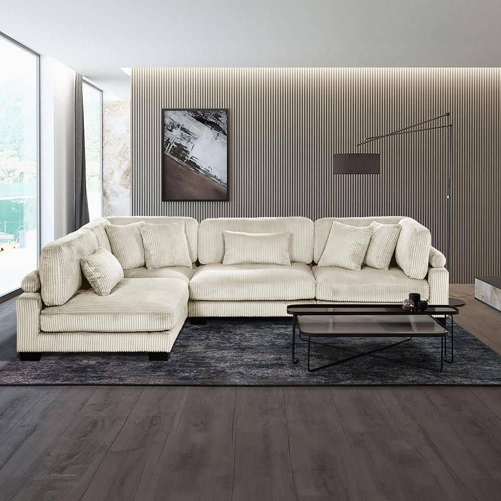 Turbo 135 in. Pillow Top Arm 4-Piece Corduroy Fabric Modular Sectional Sofa in Beige