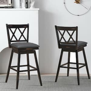 Set of 2 42.5 in. Barstools Swivel Bar Height Chairs with Rubber Wood Legs Black