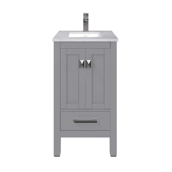 Eviva London 20 in. Single Sink Gray Bath Vanity with White Carrara Quartz Top (Assembled)