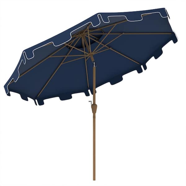 Unbranded Blue 9 ft. Market Patio Umbrella with Push Button Tilt and Crank, Double Top Ruffled Market Table Umbrella with 8 Ribs