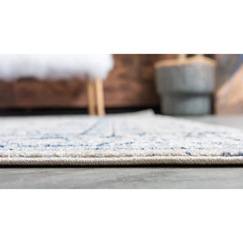 10' x 13' Blue and Ivory Floral Reversible Area Rug