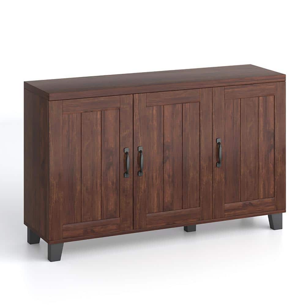 Brown Wood 3-Door Buffet Sideboard with Adjustable Shelves