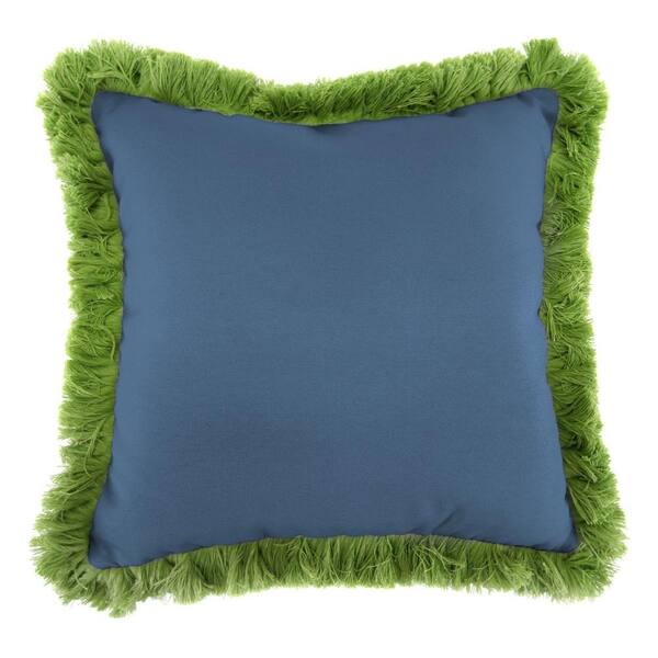 Jordan Manufacturing Sunbrella Canvas Sapphire Blue Square Outdoor Throw Pillow with Gingko Fringe