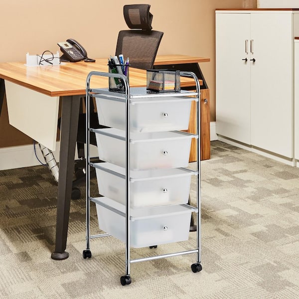 12.5 in. W x 30 in. H Clear Plastic 4-Drawer Cart Storage Bin Organizer Rolling