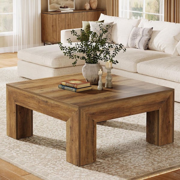 BYBLIGHT Allan 39.4 in. Brown Square Wood Coffee Table with Sturdy Wooden Legs