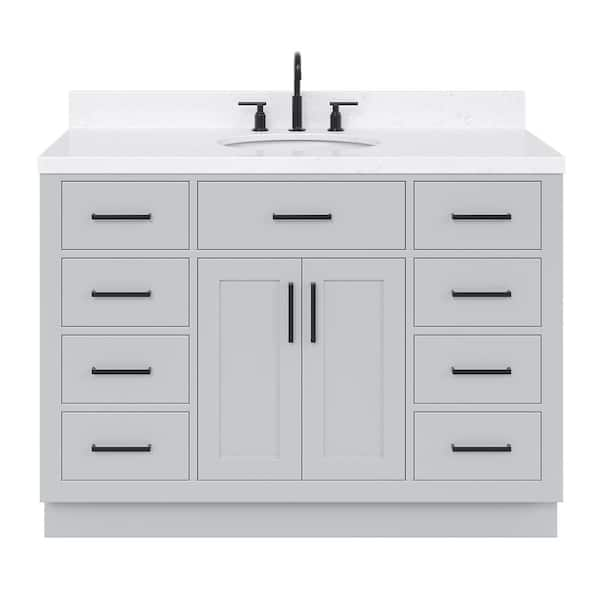 Hepburn 48 in. W x 22 in. D x 36 in. H Single Sink Freestanding Bath Vanity in Grey with Carrara Qt. Top