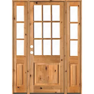 64 in. x 96 in. Rustic Knotty Alder Clear 9-Lite clear stain Wood Right Hand Inswing Single Prehung Front Door/Sidelites