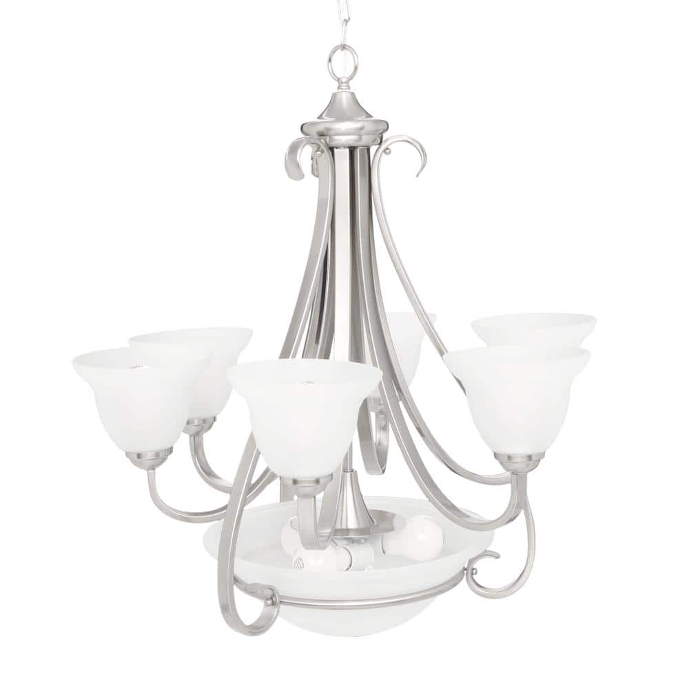 Torino Brushed Nickel 6-Light Two-Tier Chandelier with Etched Glass Shades