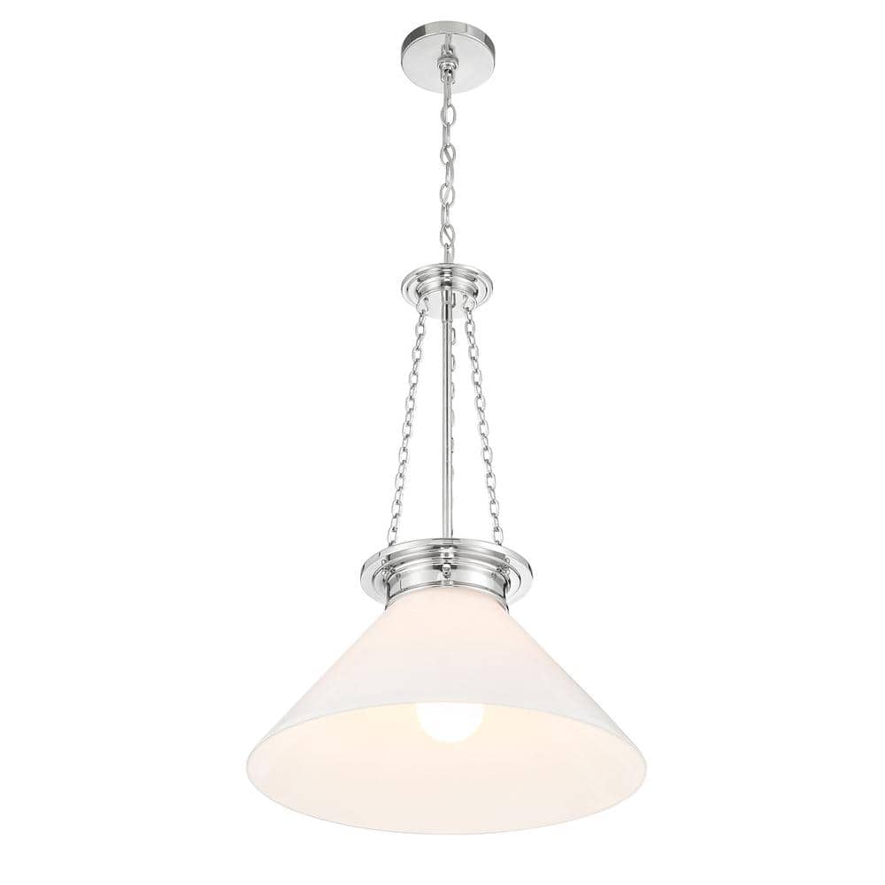 Polished Nickel 1-Light Pendant with White Glass Shade