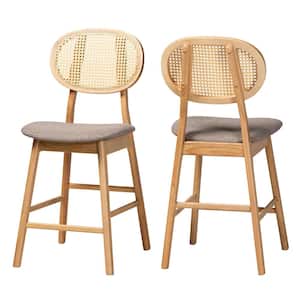 Darrion 24 in. Grey and Natural Oak Wood Counter Stool with Fabric Seat (Set of 2)
