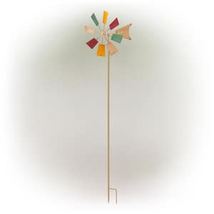 52 in. Outdoor Metal Windmill Spinner Stake Yard Decoration, Multicolor