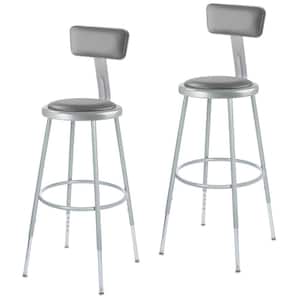 Otto 33-inch Height Adjustable Grey Vinyl Padded Stool with Backrest and Metal Frame, (2-Pack)