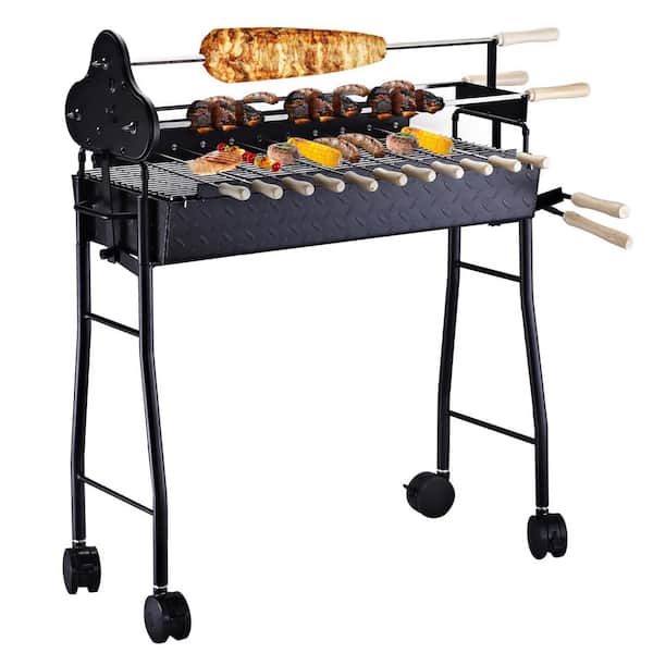 Outsunny Portable Charcoal Grill in Black with Rotisserie Section and  Skewers Included 01-0567 - The Home Depot