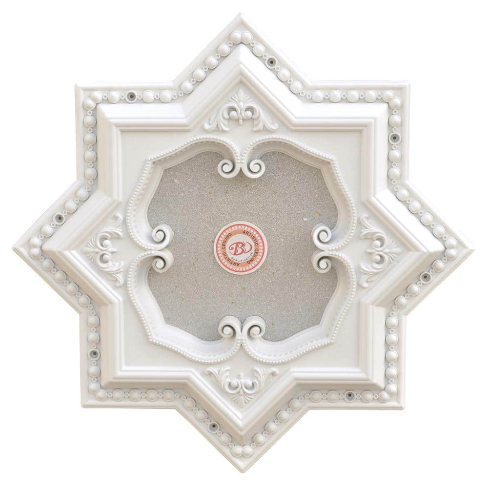 White and Silver Eight Pointed Star Ceiling Medallion 24in