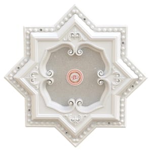 24 in. x 2 in. x 24 in. White and Silver 8 Pointed Star Chandelier Polysterene Ceiling Medallion Moulding