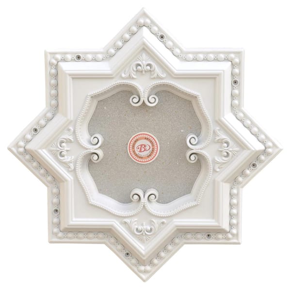 AFD 24 in. x 2 in. x 24 in. White and Silver 8 Pointed Star Chandelier Polysterene Ceiling Medallion Moulding