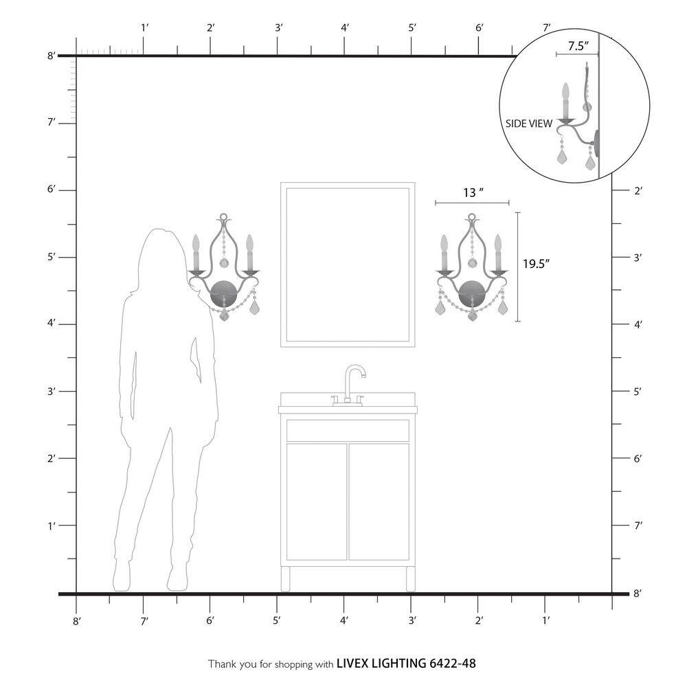Elegant Antique Gold Leaf Dual-Light Wall Sconce with Crystal Accents
